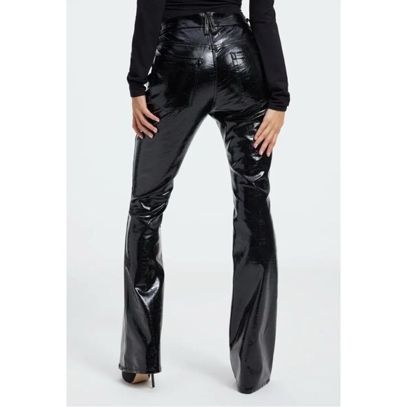 Good American Good Classic Boot Cut Pants Vinyl Faux Leather High Rise Black 6 - Picture 2 of 14